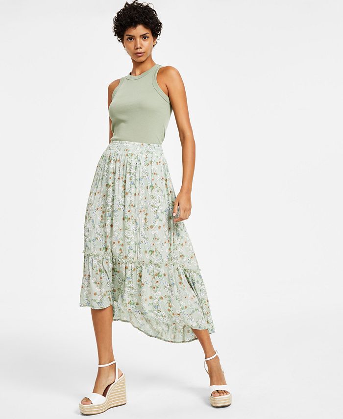 Hippie Rose - Juniors' High-Low Printed Pull-On Maxi Skirt