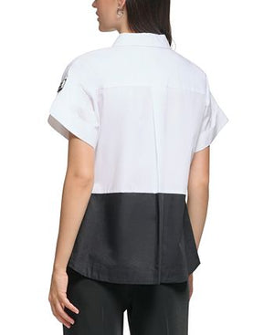 Karl Lagerfeld Paris - Women's Cotton Poplin Colorblocked Shirt