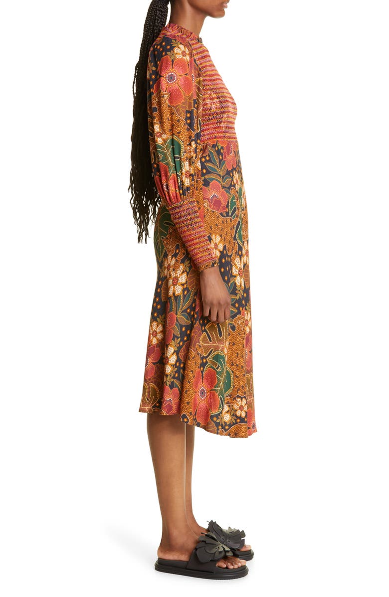 FARM RIO Flowered Leopards Long Sleeve Dress