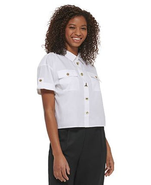 Karl Lagerfeld Paris - Women's Short Sleeve Poplin Utility Blouse