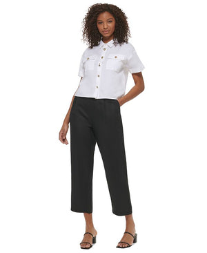 Karl Lagerfeld Paris - Women's Short Sleeve Poplin Utility Blouse