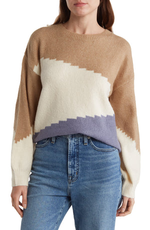 BLU PEPPER Etched Colorblock Sweater, Main, color, KHAKI MULTI