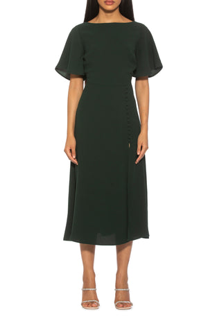 ALEXIA ADMOR Boatneck Flutter Sleeve Fit N Flare Dress, Main, color, EMERALD