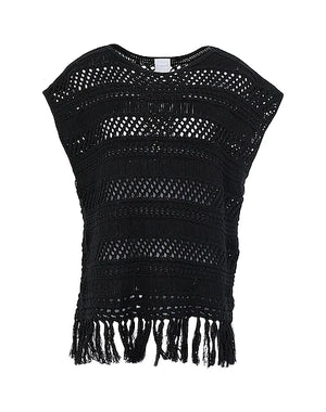 8 by YOOX Sweater COTTON CROCHET FRINGED  TOP
 Black 100% Cotton