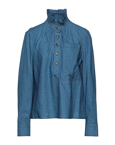 TORY BURCH Solid color shirts & blouses Blue 56% Cotton, 44% Linen