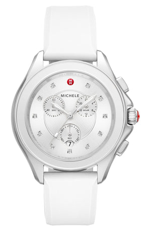 MICHELE Women's Cape Chronograph White Silicone Watch, 38mm, Main, color, WHITE