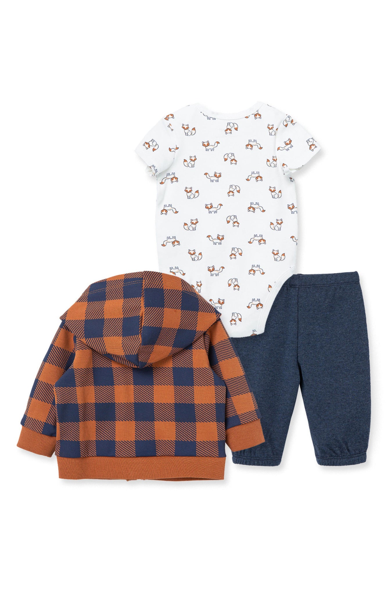 LITTLE ME Fox Bodysuit, Hoodie & Pants Set, Alternate, color, BLUE