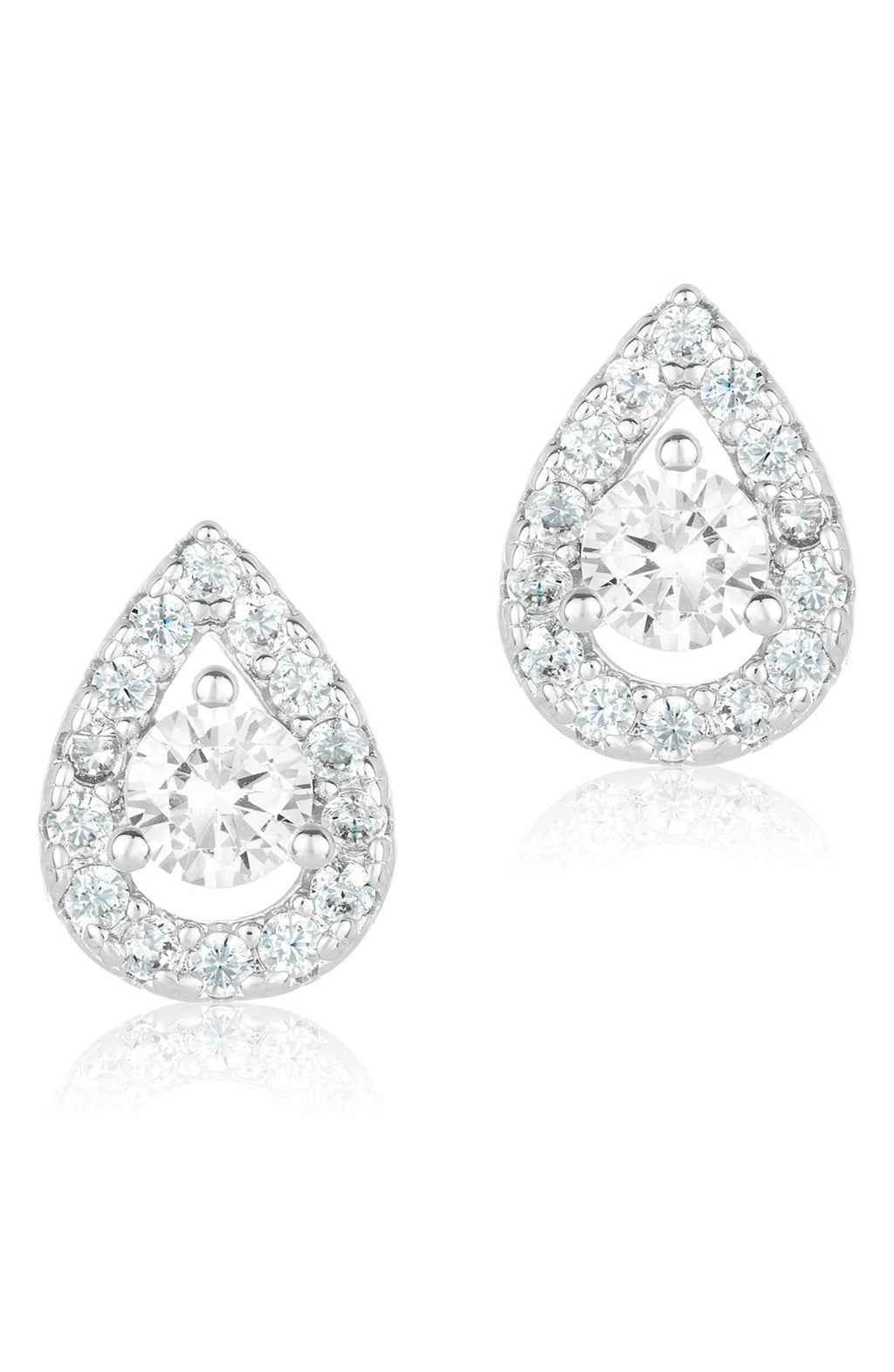 ADORNIA White Rhodium Plated Swarovski Crystal Pear Halo Stud Earrings, Main, color, SILVER