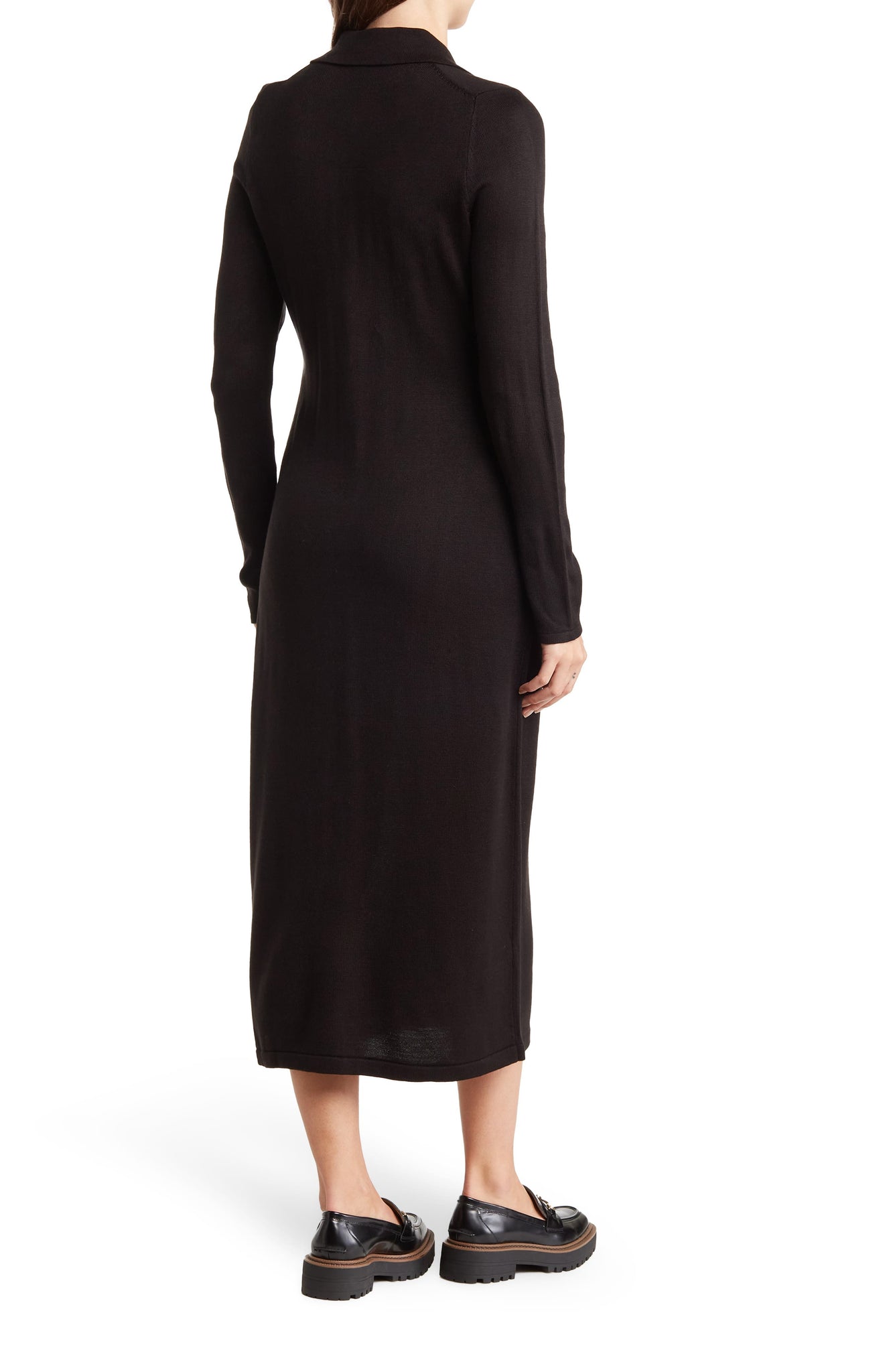 CALVIN KLEIN Button-Up Midi Sweater Dress, Alternate, color, BLACK