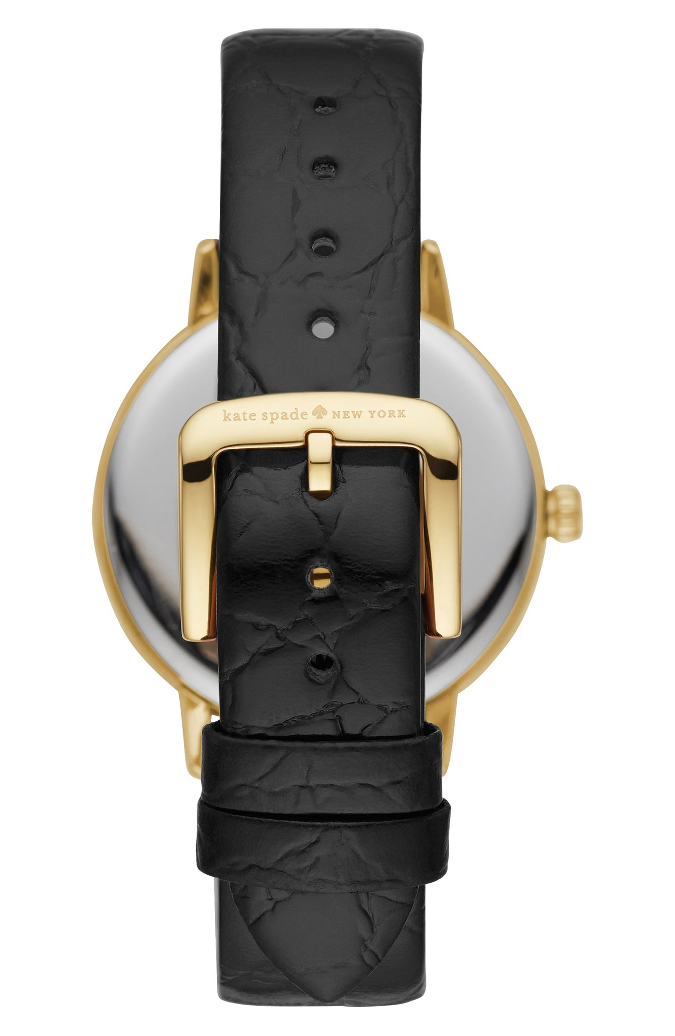 KATE SPADE NEW YORK Metro Croc Embossed Leather Strap Watch, 34mm, Alternate, color, BLACK