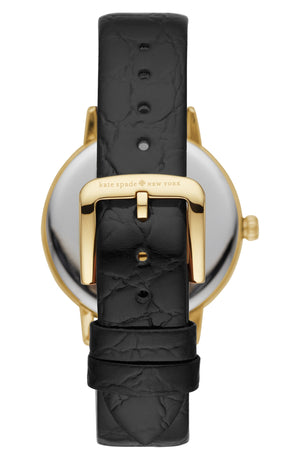 KATE SPADE NEW YORK Metro Croc Embossed Leather Strap Watch, 34mm, Alternate, color, BLACK