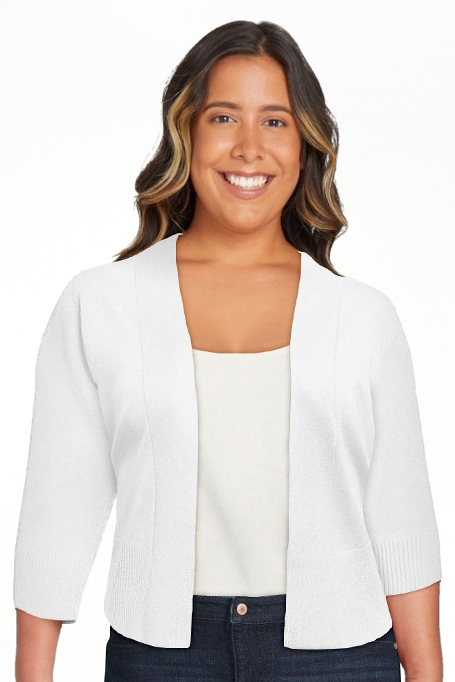 FOLUNSI Women's 3/4 Sleeve Cropped Cardigans Sweaters Jackets Open Front Short Shrugs for Dresses - image 3 of 10