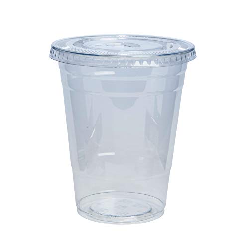 Comfy Package [16 oz. - 100 Sets Clear Plastic Cups With Flat Lids