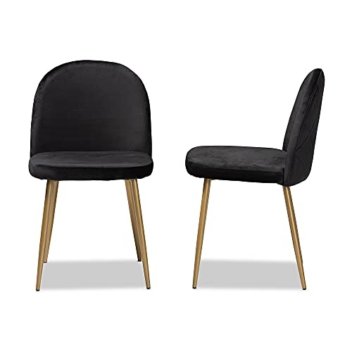 Baxton Studio Fantine Modern Luxe and Glam Black Velvet Fabric Upholstered and Gold Finished Metal 2-Piece Dining Chair Set