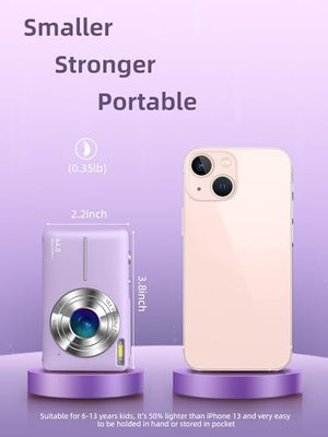 Digital Camera, FHD 1080P Kids Camera 44MP Point and Shoot Digital Cameras with 32GB Memory Card, 16X Zoom, Two Batteries, Lanyard, Compact Small Camera Gift for Kids Boys Girls Students, Purple