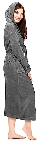 NY Threads Women Fleece Hooded Bathrobe - Plush Long Robe