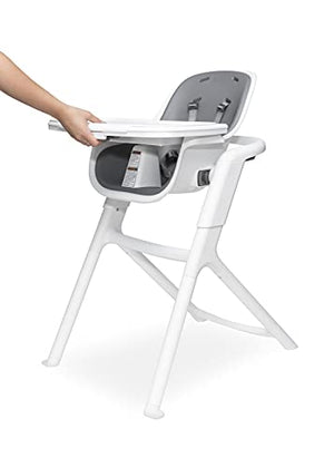 4moms Connect High Chair, One-Handed Magnetic Tray Attachment, White/Grey