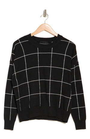 T Tahari Long Sleeve Crewneck Pullover, Alternate, color, BLACK/WHITE WINDOW