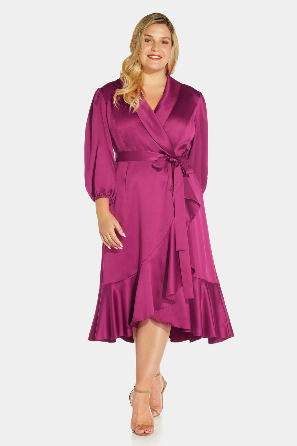 Satin Crepe Wrap Dress