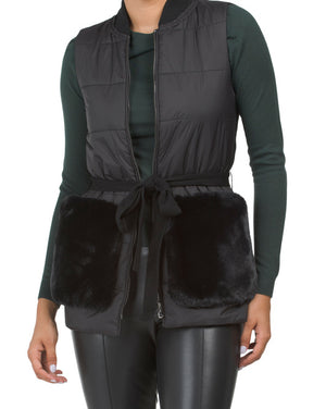 Wool Blend Oli Knit Combo Vest With Faux Fur Pockets