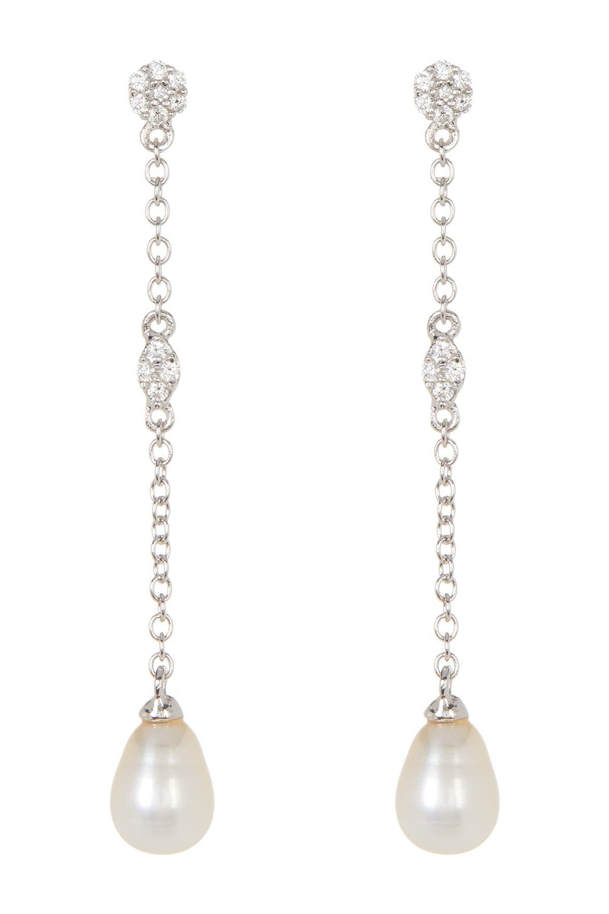 ADORNIA White Rhodium Plated Swarovski Crystal Accented & 7mm Freshwater Pearl Drop Earrings, Main, color, WHITE