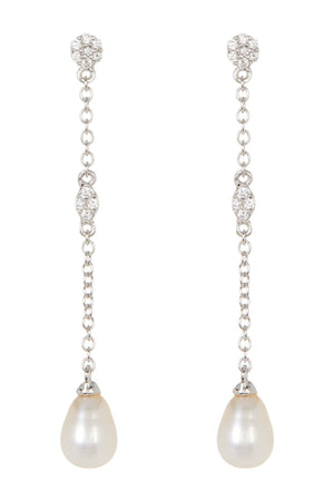 ADORNIA White Rhodium Plated Swarovski Crystal Accented & 7mm Freshwater Pearl Drop Earrings, Main, color, WHITE