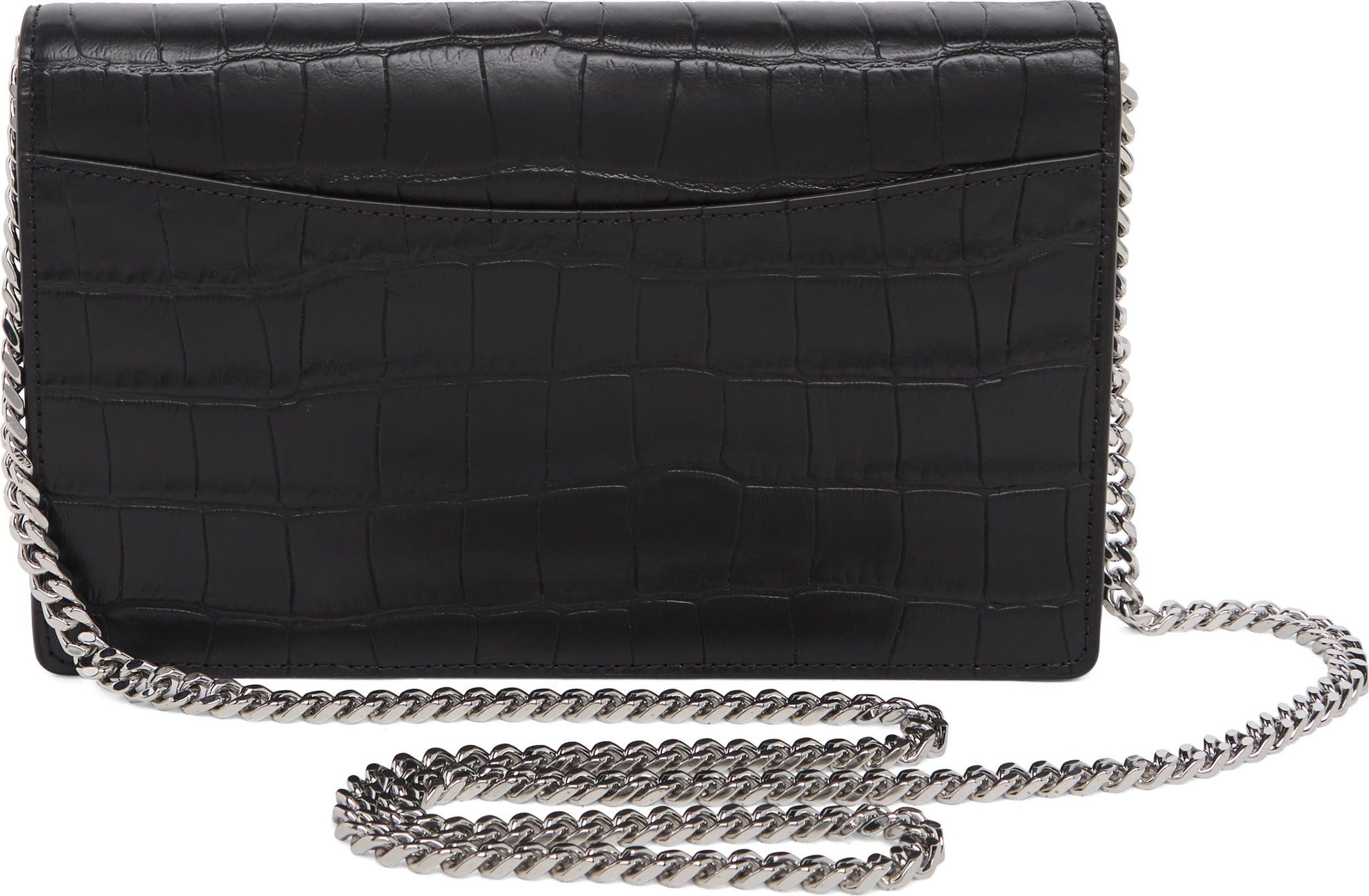 MARC JACOBS Party On a Chain Croc Embossed Leather Shoulder Bag, Alternate, color, BLACK