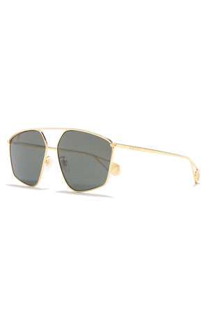 GUCCI 60mm Aviator Sunglasses, Alternate, color, GOLD GOLD GREY