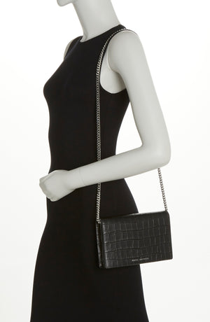 MARC JACOBS Party On a Chain Croc Embossed Leather Shoulder Bag, Alternate, color, BLACK