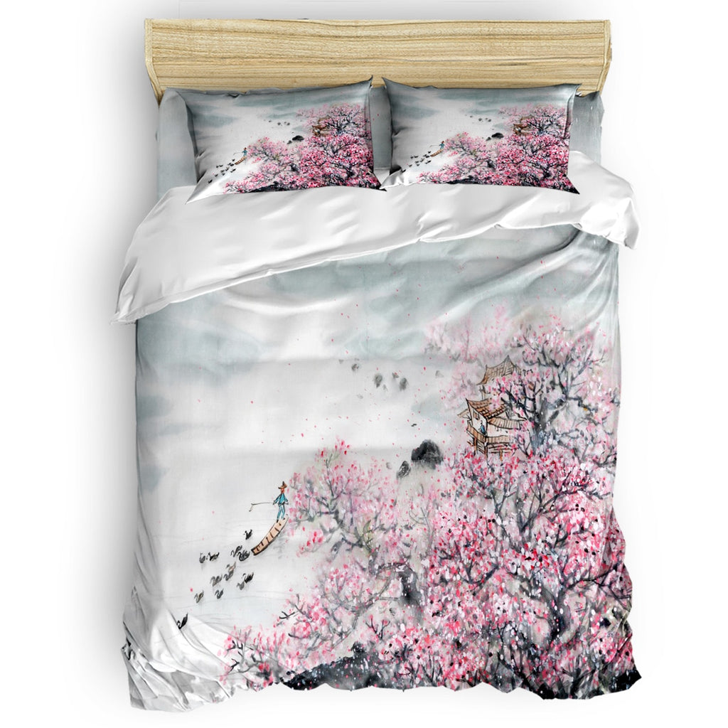 4 Pcs Duvet Cover Plum Blossom Ink Painting Design Bedding Set Home Bedding Set Luxury Comforter Bedding Sets