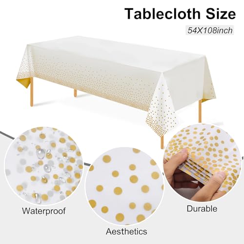 176Pcs White and Gold Plastic Plates - White Plastic Plates with Gold Rim 25Guest include 25Dinner Plates 25Dessert Plates 25Cups 25 Cutlery 25Napkins 1Tablecloth for Party&Weeding&Christmas