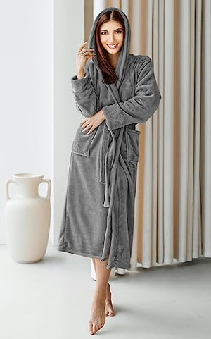 NY Threads Women Fleece Hooded Bathrobe - Plush Long Robe