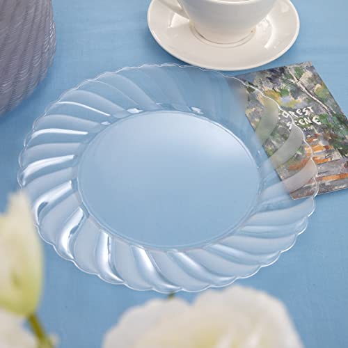 U-QE 100 Pieces Clear Plastic Plates - 9 Inch Clear Disposable Plates - Washable & Reusable - Premium Hard Clear Plates - Party Supplies for Birthdays, Celebrations, Travel, Wedding, Party and Events