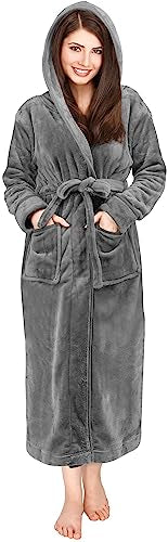 NY Threads Women Fleece Hooded Bathrobe - Plush Long Robe