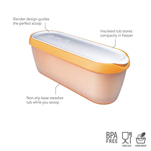 Tovolo Glide-A-Scoop Ice Cream Tub, 1.5 Quart, Insulated, Airtight Reusable Container With Non-Slip Base, Stackable on Freezer Shelves, BPA-Free, Orange Crush