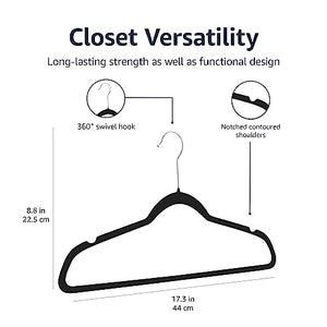 Amazon Basics Slim Velvet, Non-Slip Suit Clothes Hangers, Pack of 30, Black/Silver