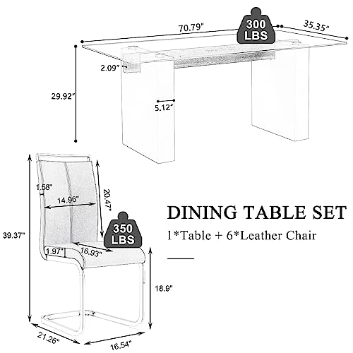 FURNITO Modern Dining Table Set for 8, Kitchen Table and Chairs for 8,71 in Glass Dining Table with 8 Leather Dining Chairs for Kitchen Dining Room