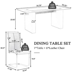 FURNITO Modern Dining Table Set for 8, Kitchen Table and Chairs for 8,71 in Glass Dining Table with 8 Leather Dining Chairs for Kitchen Dining Room