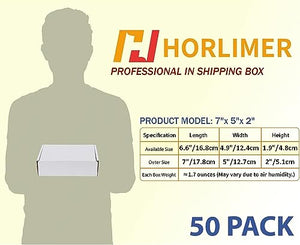 HORLIMER 7x5x2 Small Shipping Boxes Set of 50, White Corrugated Cardboard Box Literature Mailer