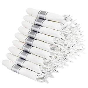 Supernal 60 Pack Silver Plastic Silverware,Pre Rolled Silverware,Premium Disposable Silver Cutlery,Suit for Wedding,Catering Event,Birthday,Party