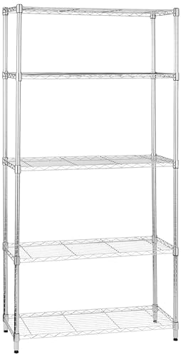 Amazon Basics 5-Shelf Adjustable, Heavy Duty Storage Shelving Unit (350 lbs loading capacity per shelf), Steel Organizer Wire Rack, Chrome Silver, 36" L x 14" W x 72" H