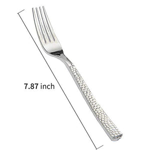 Supernal 300pcs Silver Plastic Forks,Premium Disposable Forks Polished,Special Hammered Design,Perfect for Big Party,Wedding and Any Catering Events,Perfect for Birthday,Party,Wedding