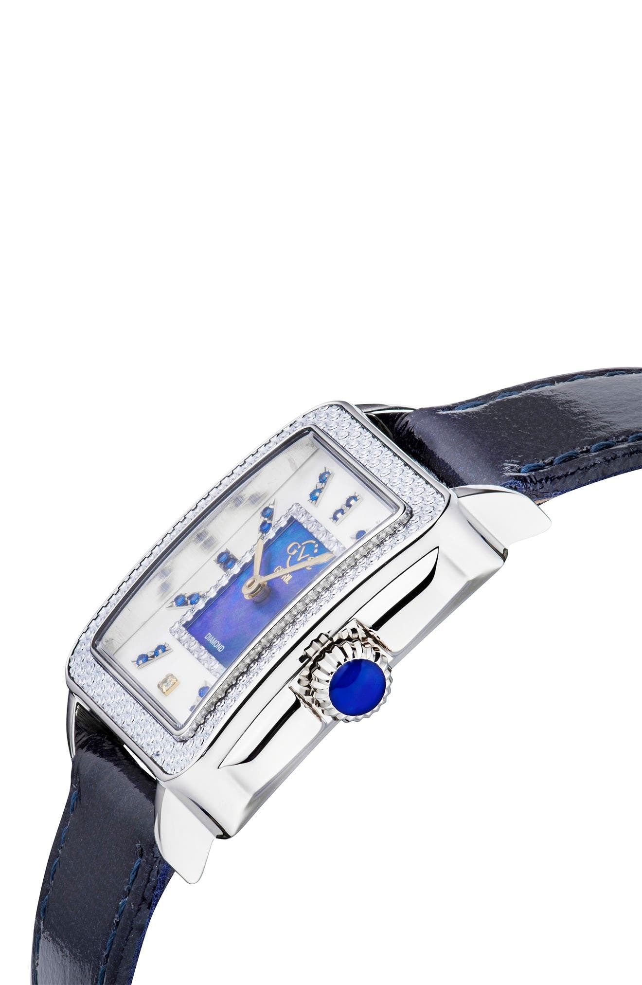 GV2 GEVRIL Women's Padova Gemstone Diamond Leather Strap Watch, 27mm x 30mm - 0.0116 ctw, Alternate, color, BLUE