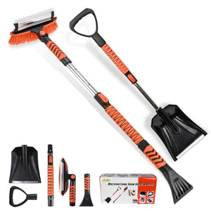 42'' Ice Scraper and Extendable Snow Brush Emergency Snow Shovel Snow Broom with Foam Grip 180° Pivoting Brush Head Snow Scraper for Cars, Trucks, SUVs, Vehicle