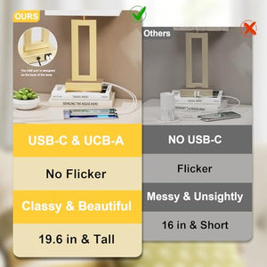 Bedroom Table Lamps Set of 2 - Touch Bedside Lamps with USB C+A, 3 Way Dimmable Gold Lamp for Nightstand, Modern Night Stands Lamps for Living Room End Tables Desk Bed Side Study Room(19.6in)