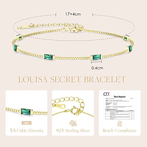 LOUISA SECRET Birthstone Bracelets for Women Girl, 925 Sterling Silver Dainty Simple Women Charm Link Bracelet, Birthday Anniversary Valentine's Day Jewelry Gifts for Women Girlfriend Her Wife Mom