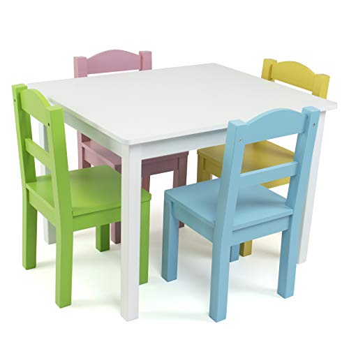 Humble Crew Kids Wood Table & 4 Chair Set Primary, White/Pastels