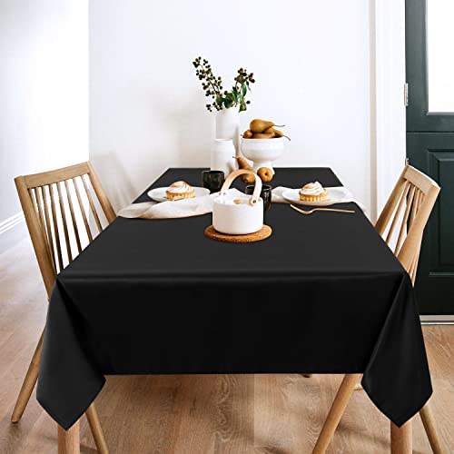 sancua 2 Pack Black Tablecloth 60 x 84 Inch, Rectangle 4 Feet Table Cloth - Stain and Wrinkle Resistant Washable Polyester Table Cover for Dining Table, Buffet Parties and Camping