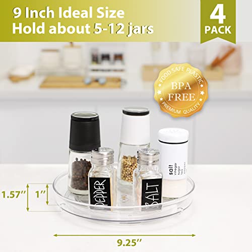 4 Pack Lazy Susan Organizer, 9 Inch Clear Lazy Susan Turntable for Cabinet, BPA-Free Plastic Rotating Spice Rack for Kitchen, Pantry, Refrigerator, Bathroom, Dresser, Table, Countertop