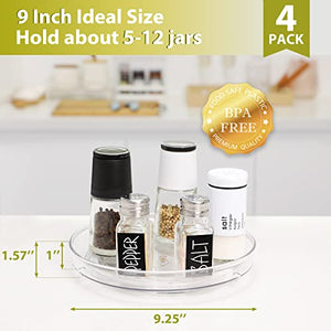 4 Pack Lazy Susan Organizer, 9 Inch Clear Lazy Susan Turntable for Cabinet, BPA-Free Plastic Rotating Spice Rack for Kitchen, Pantry, Refrigerator, Bathroom, Dresser, Table, Countertop